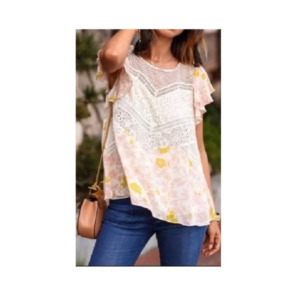 - ANTHROPOLOGIE  HD IN PARIS  NETTING / LACE / CROCHET CHIFFON LIKE FLOW TOP